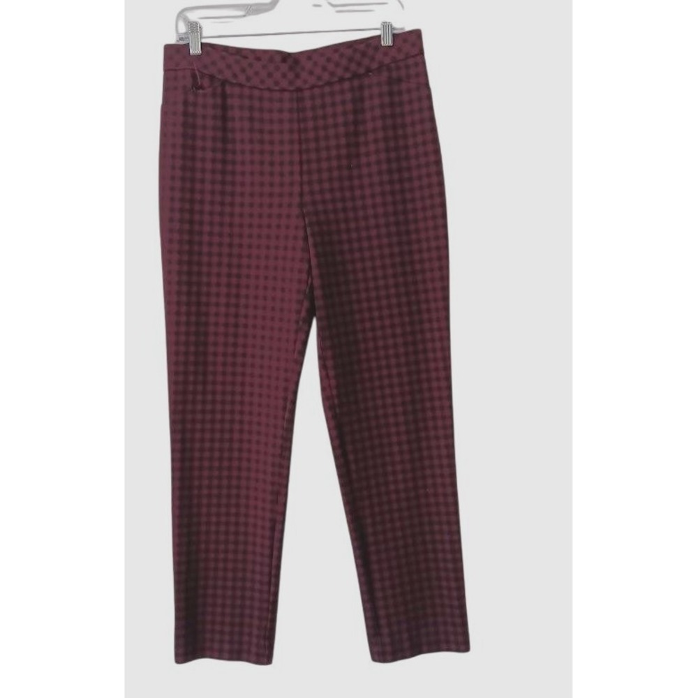 J. Jill Pants Womens Medium Burgundy Black Ponte Slim Leg Stretch Plaid Gingham